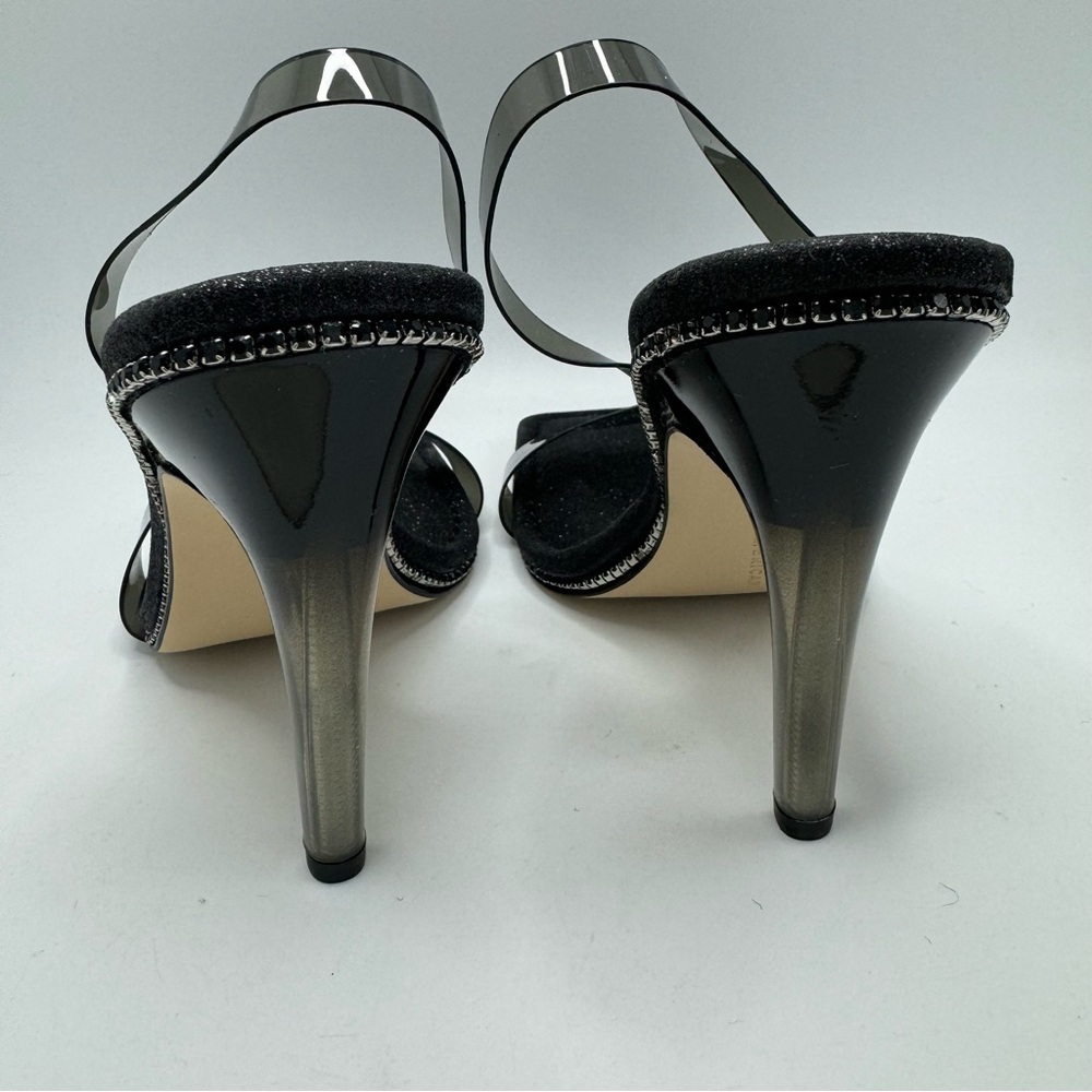 GOOD AMERICAN Black Crystal Crush Lucite Sandal Size 8.5 Black Glitter New - Picture 7 of 11